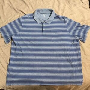 George Mens Blue Striped Short Sleeve Polo Shirt Size 3XL Big and Tall Casual